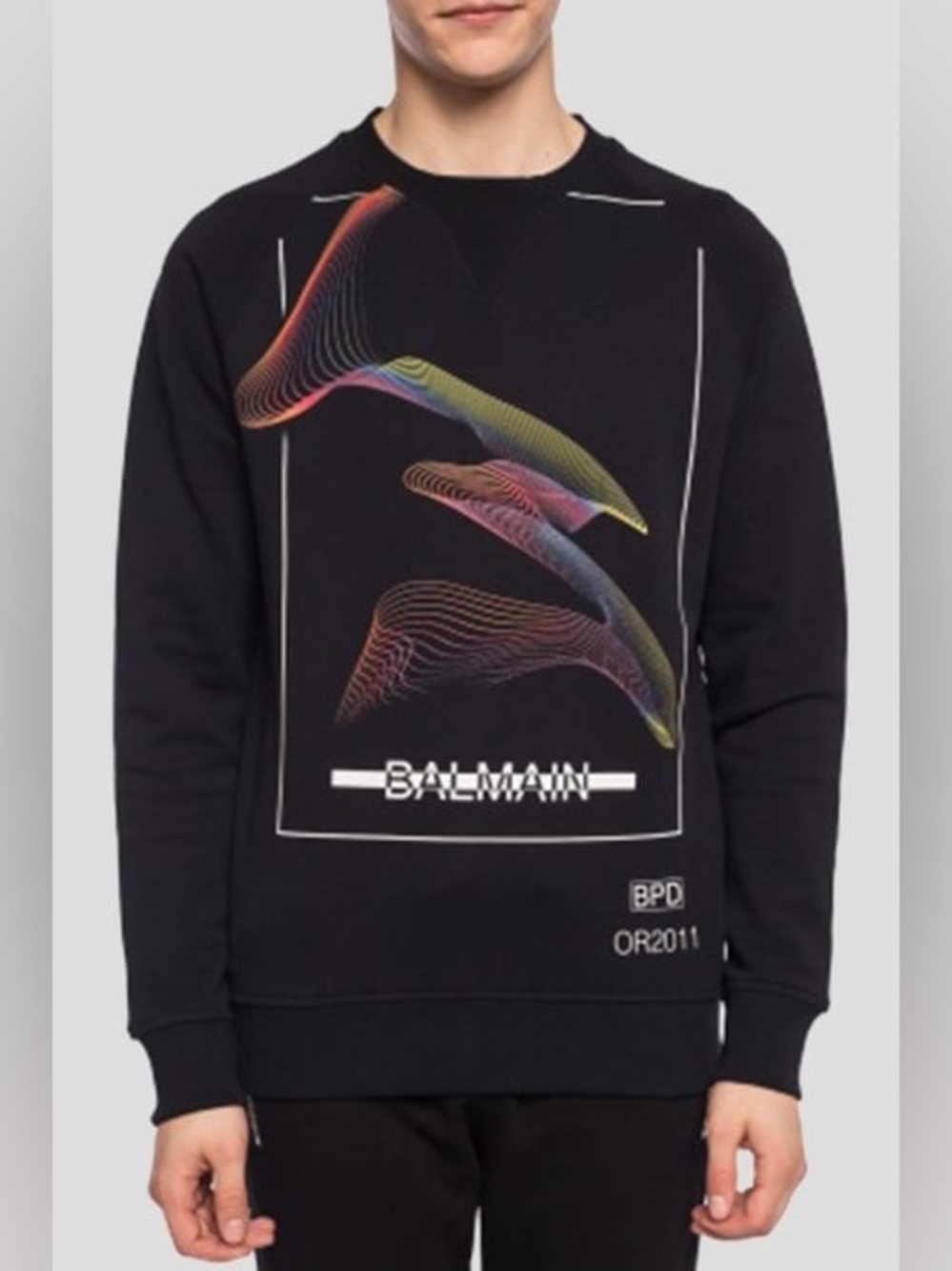 Balmain sweatshirt with graphic print, black, size L. Worn once. Excellent condi